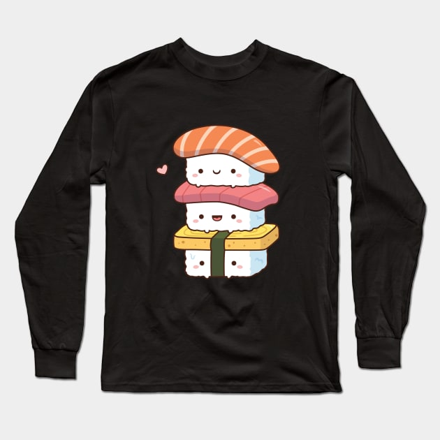 Cute Japanese Food Trio Sushi Long Sleeve T-Shirt by rustydoodle